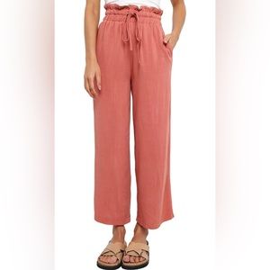 Elastic waist wide leg pants with pockets